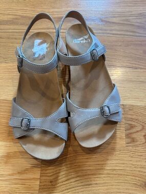 Dansko Gray Leather Slingback Buckle Sandals